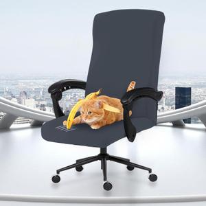 Elastic Computer Chair Cover with Durable Zipper - Protective Removable Washable Universal Office Desk Chair Seat Slip Cover - Stretchy Soft Anti-dust Desk Chair Seat Protector for Dogs, Cats, Pets (Dark Gray)