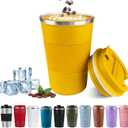 YINBAOGE Insulated Travel Coffee Mug, Spill & Leak Proof, Portable To Go Camping Stainless Steel Coffee Tumbler, Reusable Thermal Coffee Cup with Lid for Hot & Cold Drinks (Yellow, 12 OZ)