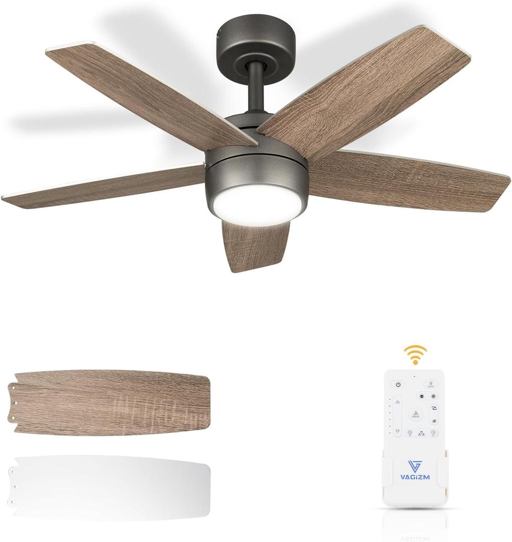 Ceiling Fan with Light Remote: 36 Inch Small Ceiling Fans for Kids Bedroom Dorm Room Small Room- Reversible Quiet DC Motor Dimmable Light with 6 Speeds(Bronze+ Walnut)