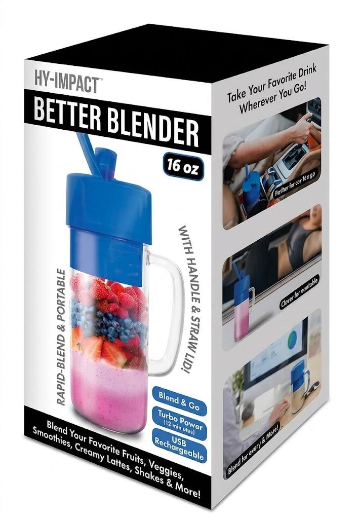 Hy-Impact Better Blender 16 Oz Cordless USB Rechargeable Turbo Power, Blue