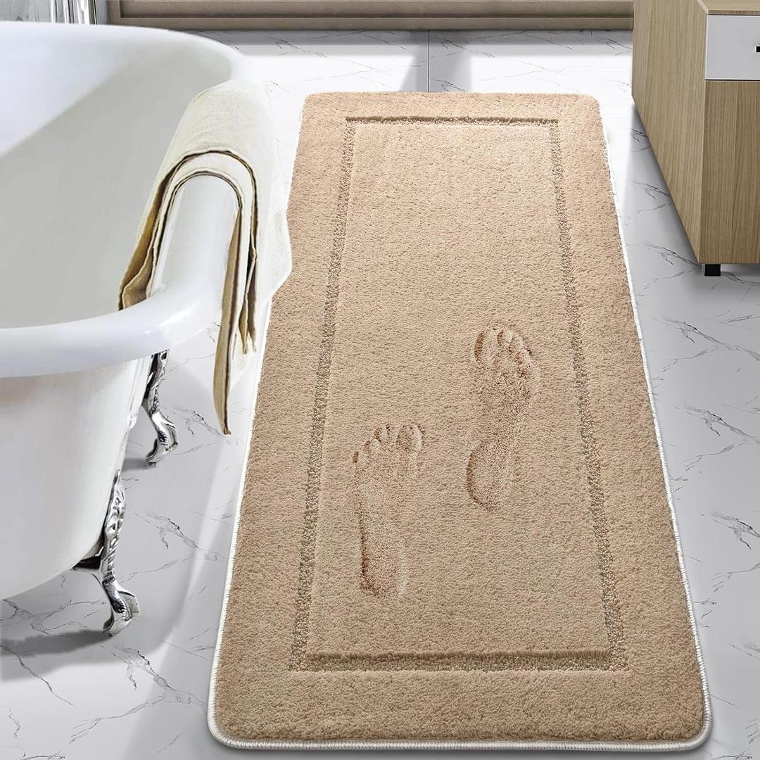 LOCHAS Luminous Non Slip Bathroom Rugs Runner 24 x 60 Inch, Extra Soft and Comfy Bath Mats Rug, Absorbent Thick Microfiber Mat Carpets for Shower, Beige