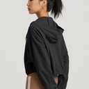 altiland Women's UPF 50+ Sun Protection Cropped Jackets Zip Up Cooling Shirt Athletic Workout Running Hoodie (Black) size 4