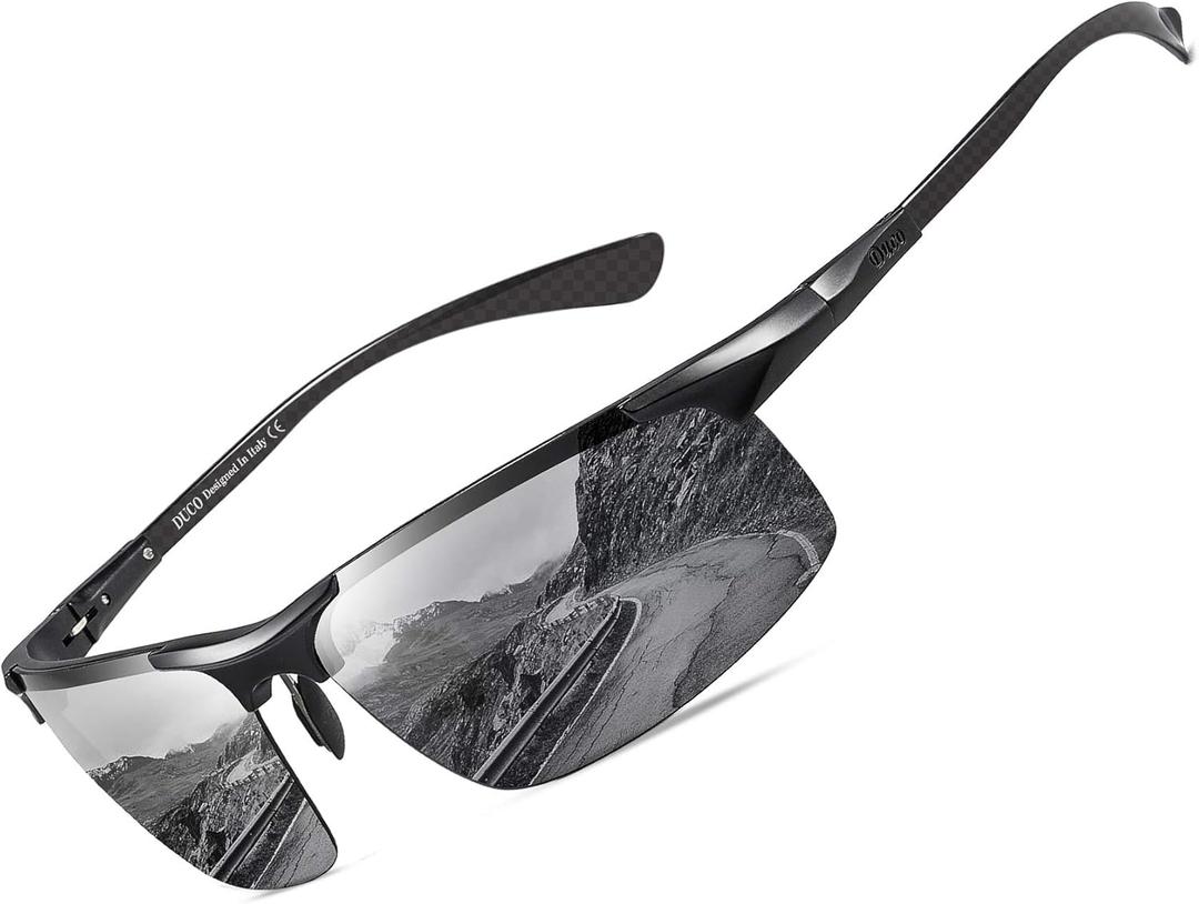 DUCO Mens Sunglasses Polarized Sports Fishing Running Driving Carbon Fiber Sunglasses for Men UV400 Protection DC8277 (Black Frame Grey Lens)