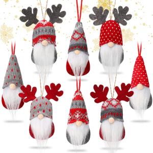 Skylety Christmas Tree Hanging Gnomes Plush Christmas Ornaments Elk Swedish Handmade Gnome Decor Mini Halloween Scandinavian Santa Holiday Decoration for Walls Stairs Windows(8 Pieces)