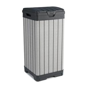 Keter Rockford Resin 38 Gallon Outdoor Kitchen Trash Can with Lid and Drip Tray for Easy Cleaning-Perfect for Patio Dining, Grey