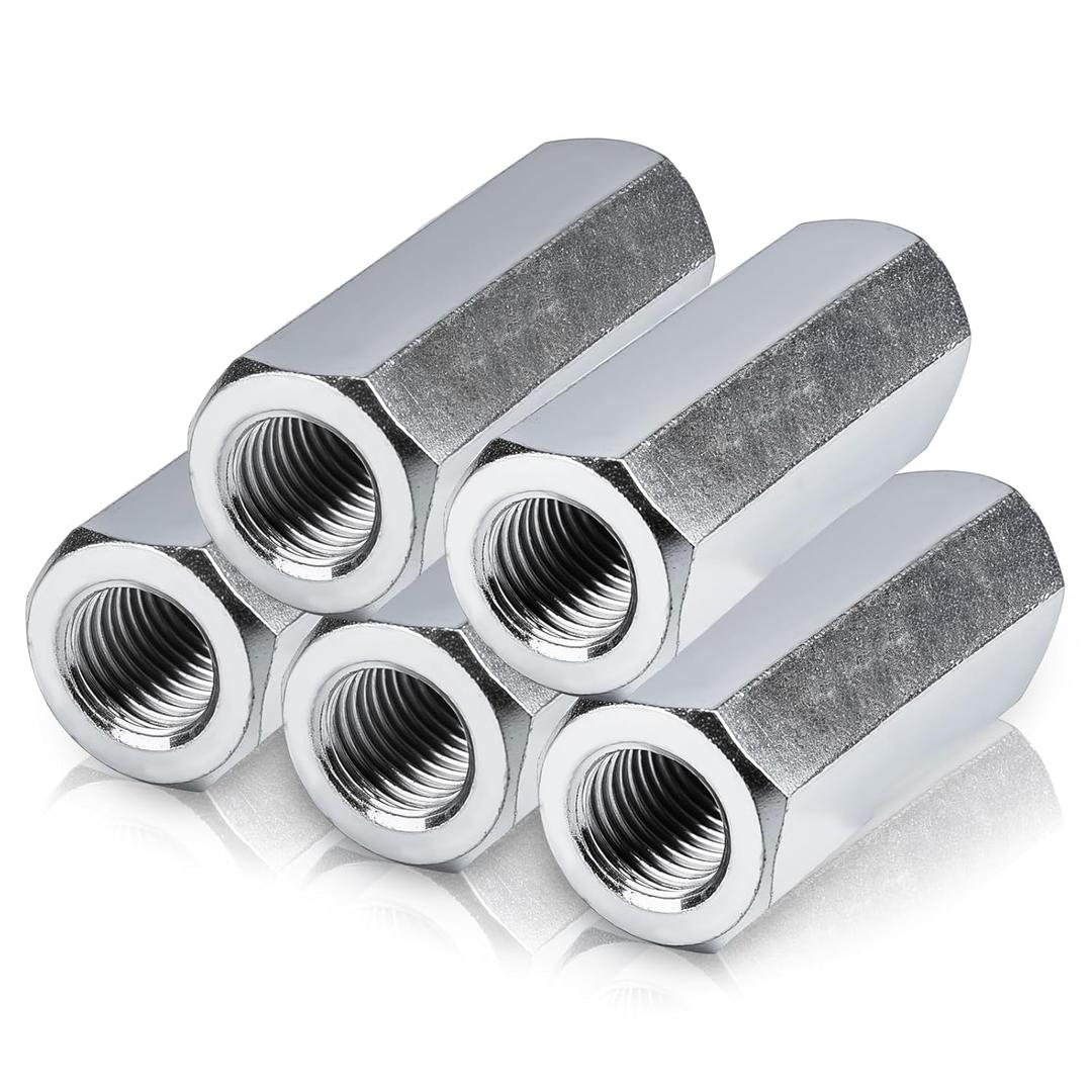 Hicarer 5 Pcs 3/8-24 X 1-1/8" Coupling Nuts 3/8-24 x 1-1/8" Hex Coupling Nut with Zinc Plate Threaded Rod Connector