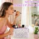 URSKYTOUS Quilted Makeup Bag Floral Large Cosmetic Bag Cotton Puffy Makeup Organizer Coquette Cute Travel Makeup Pouch Kawaii Aesthetic Portable Toiletry Storage Bag for Women Girls (Purple) (EXP 12/26/36)