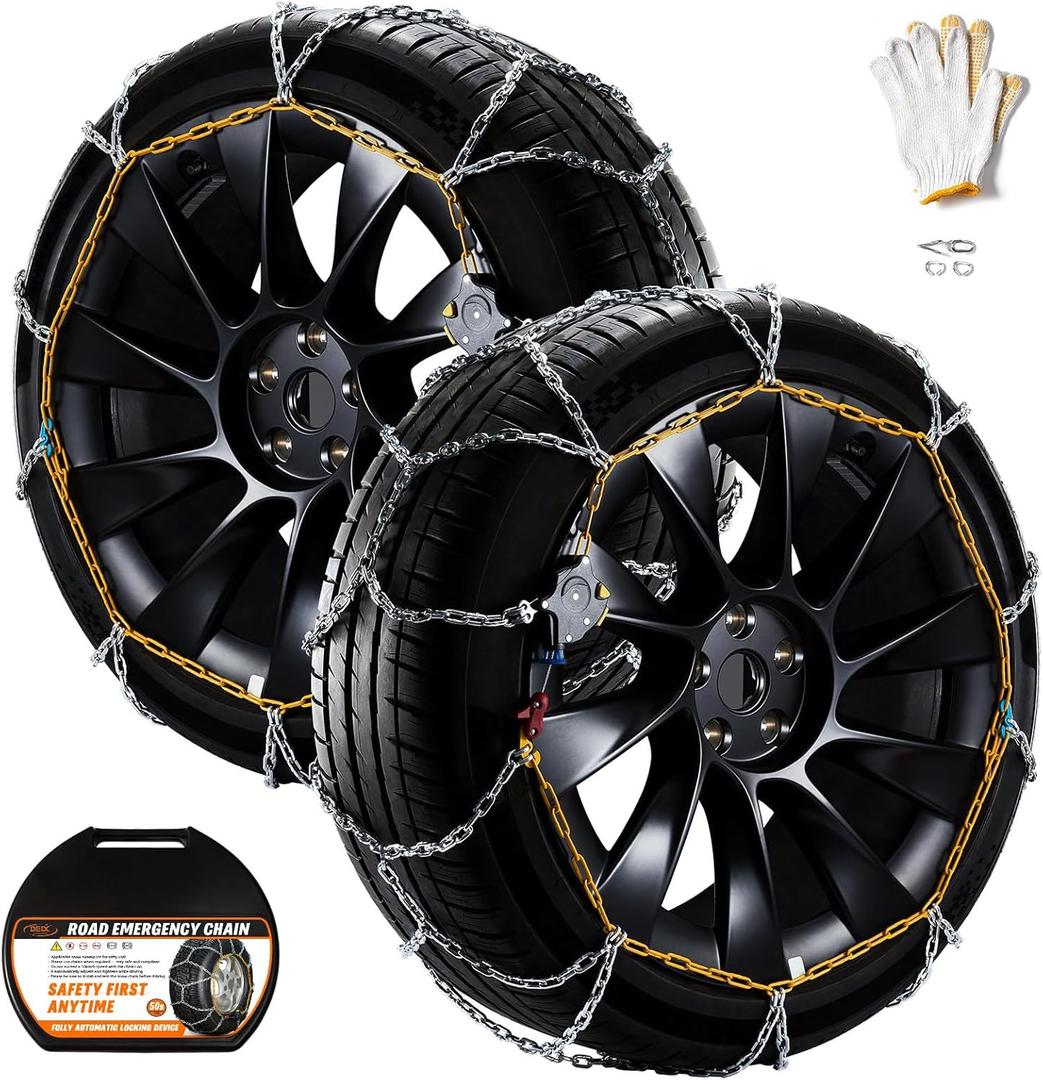 DEDC Snow Chains for SUV Tire Chains Compatible with Tesla MODEL Y Car 1 Min Quick Fit Chainsaw Reusable Universal Emergency Traction Chain Tire Width 215 225 235 245 255 275 - Set of 2 MS1520