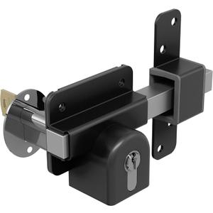 GateMate Long Throw Gate Lock 1490096, Euro Profile Keyed Both Sides Gate Lock for Sheds, Gates & Garage Doors, 316 Stainless Steel, for Wooden Gates & Doors Up to 2  Thick (70mm), Black, 5 Keys
