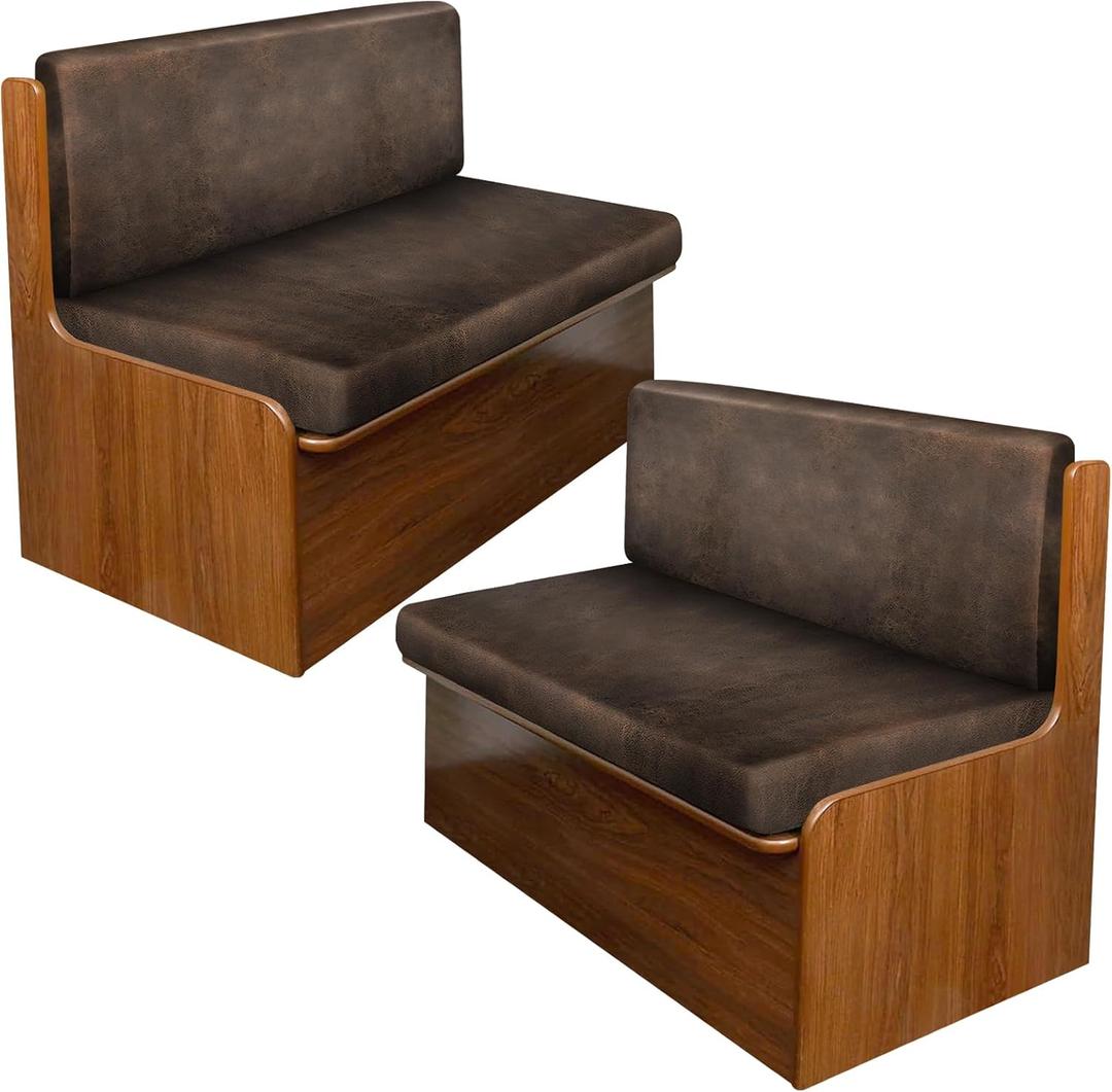 Leather Like RV Dinette Cushion Covers, RV Booth Seat Cover Stretchable Camper Cushion Couch Covers Washable Slipcovers for RV Camper Car Bench (2 Backrest Covers & 2 Bench Covers, Dark Brown)