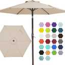 JEAREY 7.5FT Patio Umbrellas Outdoor Umbrella Table Market Umbrella with 6 Ribs,Tilt Button for Pool Deck Backyard Garden,Beige