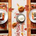 13" x 72" Thanksgiving Turkey Table Runner - Happy Thanksgiving - Rustic Farmhouse Kitchen Dining Coffee Tabletop Decoration - Fall Maple Leaves Table Runner Dresser Scarves for Home Party - A09