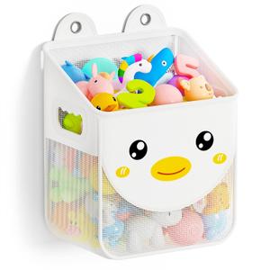 Quick Fetch Way Bath Toy Storage, Cute Mesh Bath Toy Organizer, Large Capacity and Large Opening Baby Bathtub Toy Holder for Tub, Multipurpose Mesh Shower Bag (White)