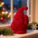 WDS WONDROUS Christmas Gnome Decorations Red, Flocked Gnomes Figurine Elf Waving Arm Christmas Table Decor for Home Office Shelf Tabletop Holiday Decoration (6.3") (set of 1)