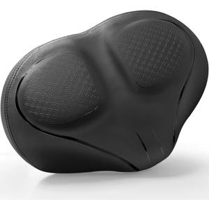 Xmifer Oversized Bike Seat - Comfortable Bicycle Saddle, Middle Groove Design, 2.95" Thick Memory Foam, Universal Fit Indoor Outdoor, Exercise or Road Bikes (Noseless Black)