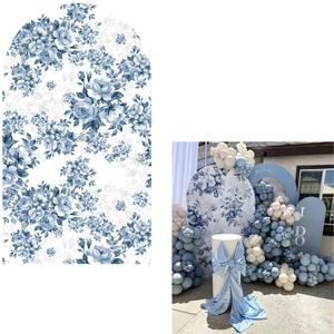 Blue Florasl Arch Backdrop Cover Baby in Bloom Baby Shower Decorations Arch Stand Spandex Covers Afternoon Tea Event Wedding Birthday Party Decors (3x6ft Cover,3856)