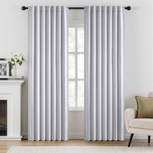 ANRODUO Rod Pocket and Back Tab Pleated Blackout Curtains Greyish White Curtains 96 Inches Long 2 Panels, Thermal Insulated Room Darkening Living Room Bedroom Curtain, 42x96 Inches