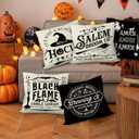 COMMINY Halloween Pillow Covers 18x18 Inch Set of 6, Indoor Halloween Decorations, Black White Farmhouse Saying Throw Pillow Cover, Scary Pillowcase for Seaonal Party Couch Home Decor