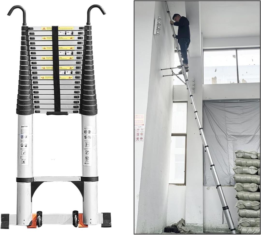 JADDUO Telescoping Ladder,27.9 FT Extension Ladder,Aluminum Lightweight Telescopic Ladder with 2 Triangle Stabilizers, Telescoping Attic Ladders RV Ladders for Travel