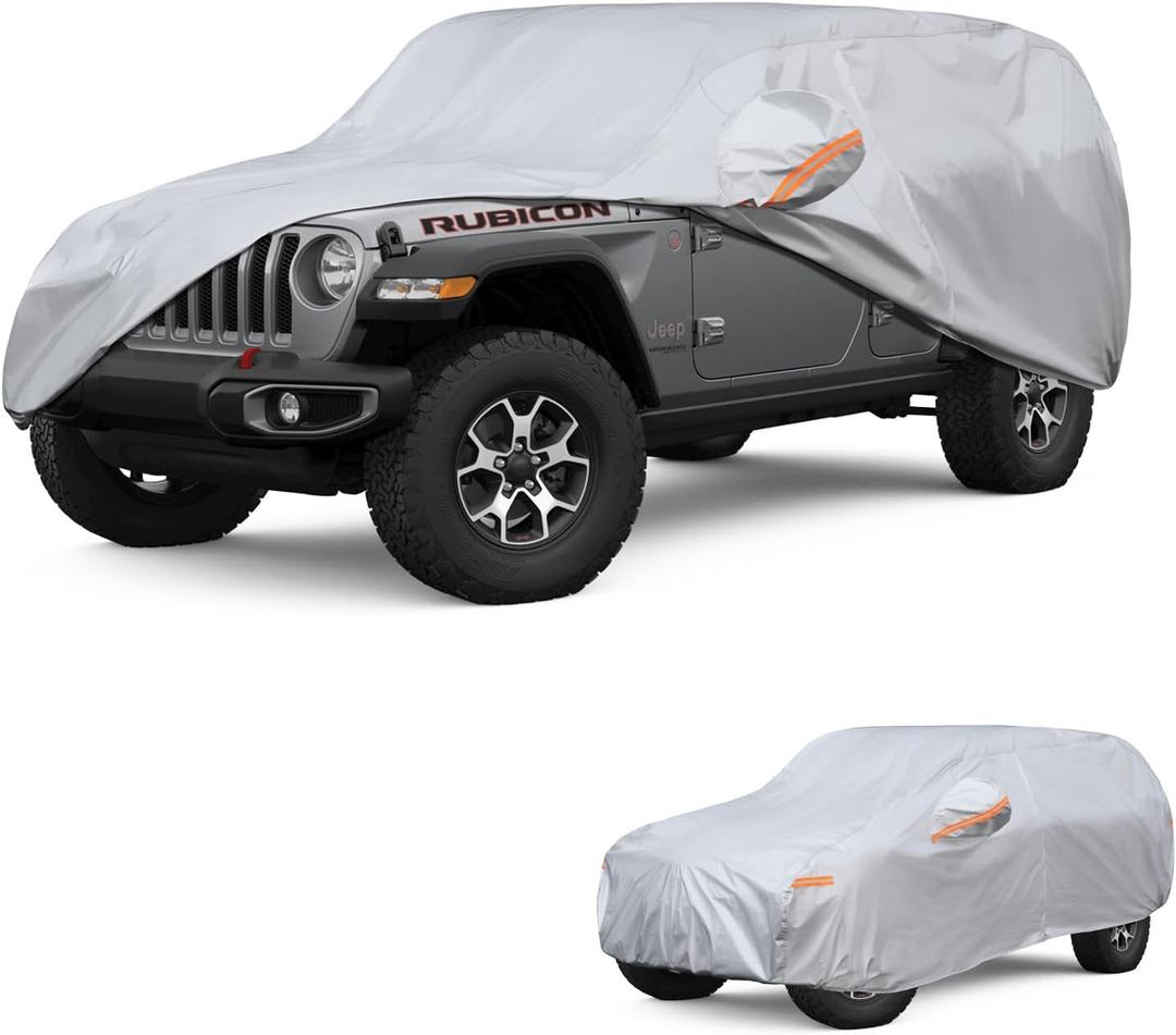 Car Cover Custom Fit for Jeep Wrangler 4 Door 2006-2025 JL JK, 6 Layer Heavy Duty Waterproof All Weather Car Tarp Outdoor Protection with Cotton Lining