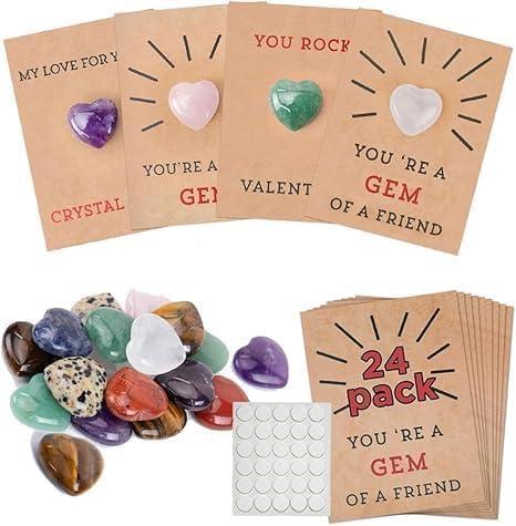 Valentines Crystals Card ,24 Pack Valentines Cards with Heart-Shape Gems - Valentine Crystals Rock Gift Exchange for Boys Girls ,Class Classroom School Party FavorCrystal model
