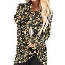 NILOUFO Womens Long Sleeve Shirts Casual Blouses Trendy Twist Knot Tunics Tops for Leggings(Yellow Flower, Small) (Black, S)