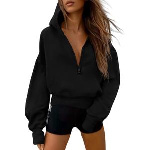 PRETTYGARDEN Women's 2026 Fall Hooded Sweatshirts Long Sleeve Half Zip Cropped Hoodies Pullover Winter Fashion Clothes M