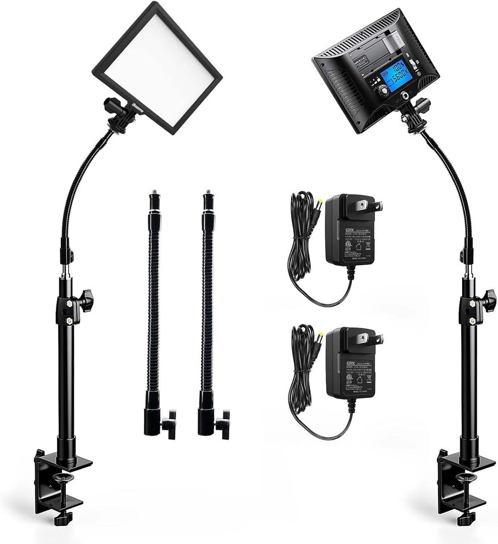 2Pack Streaming Key Light, LED Video Light Dimmable Bi-Color 3200-5600k Video Conference Lighting with Gooseneck Tubes Desk Light for Stream/Podcast/Gaming/Zoom Meetings/Broadcast/YouTube