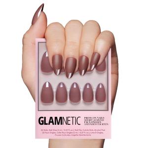 Glamnetic Press On Nails - Terra | Short Almond Dark Brown Nails with Glossy French Tips in a Matte Finish | 15 Sizes - 30 Nail Kit with Glue