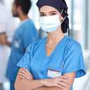 Satin Lined Work Cap with Button for Long Hair Women (Black)