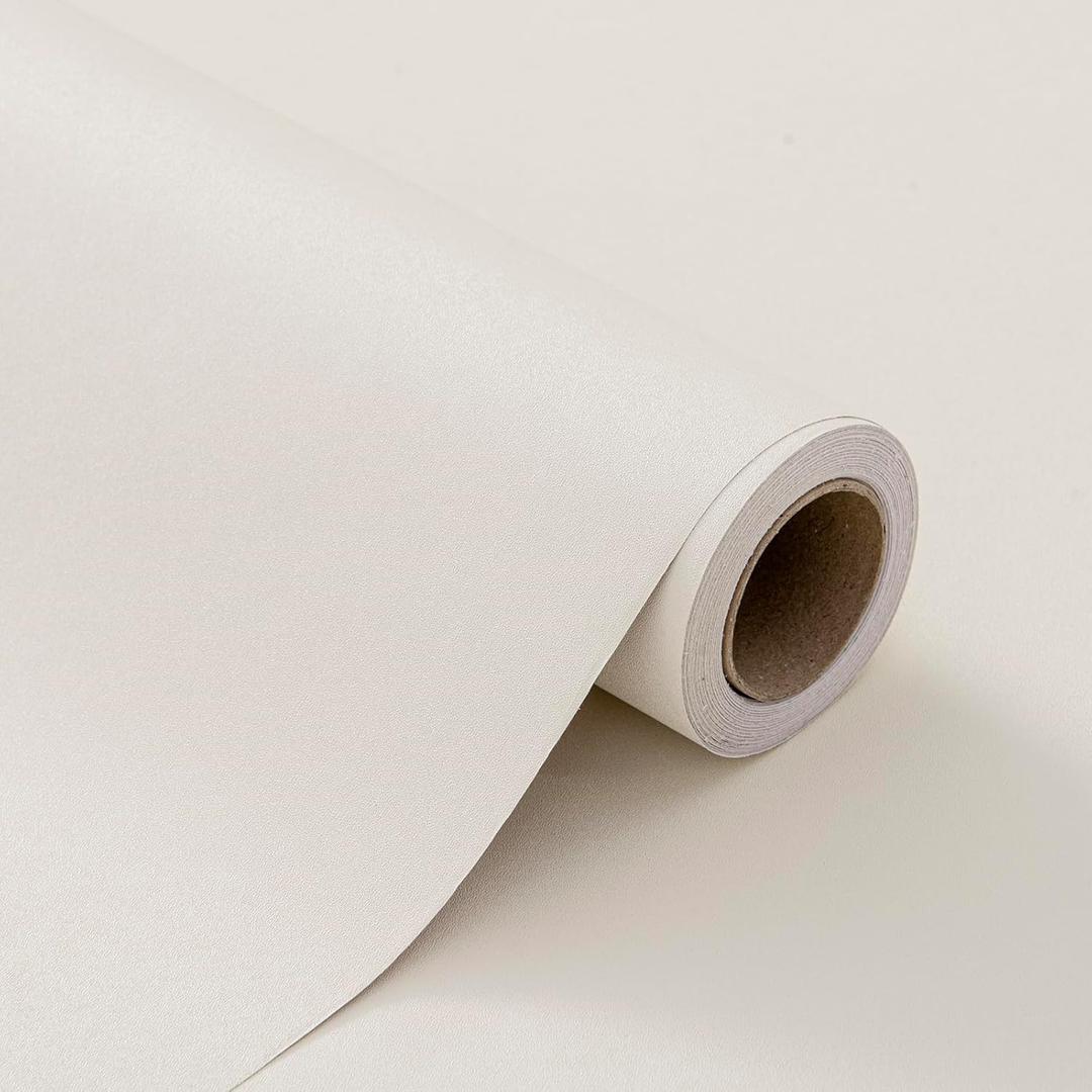 Peel and Stick Wallpaper Cream Contact Paper Large Matte Solid Waterproof Self Adhesive Contact Paper 24"x393" Vinyl Roll for Wall Renter Friendly Wallpaper for Kitchen Bedroom