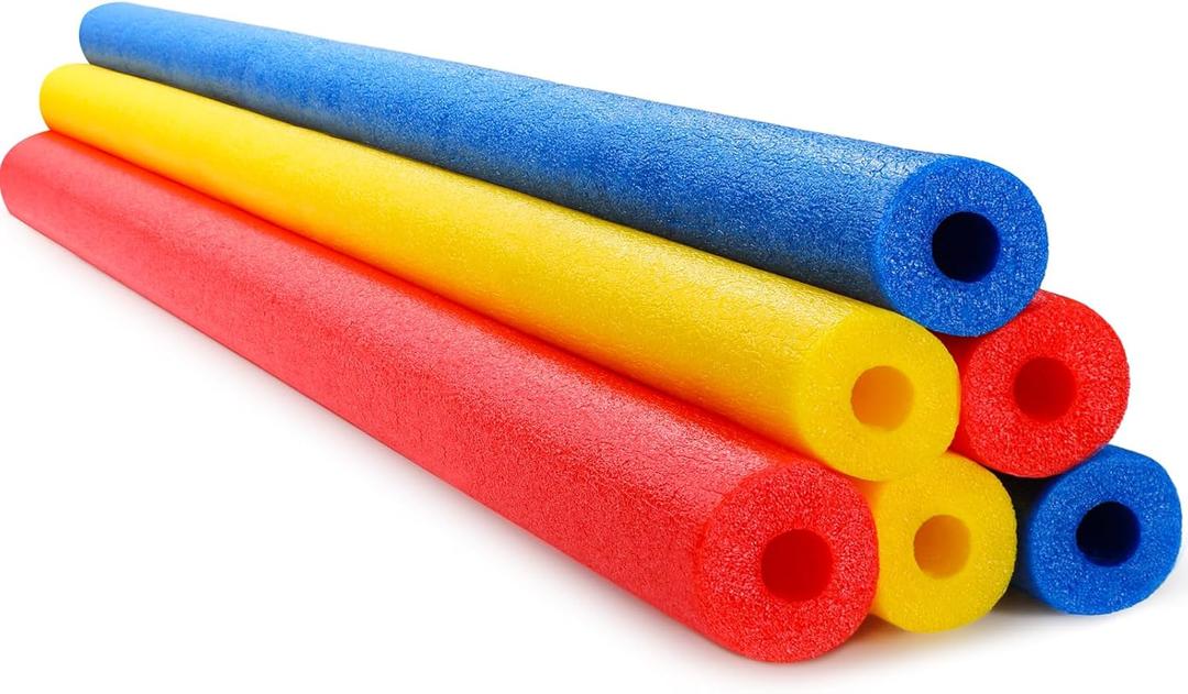 Hollowfly 6 Pack Pool Noodles Swimming Floating Foam Tube Hollow Bright Swimming Pool Noodles Bulk Heavy Duty for Adults(Red, Yellow, Blue, 40 x 1.6 Inch)