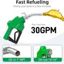 1'' NPT Automatic Fuel Nozzle with Fuel Hose Swivel & Hook, Auto Shut-Off Aluminum Alloy Diesel Nozzle Max Flow Rate 30 GPM, 19/16" (OD=30mm) Spout for Diesel, Gasoline, Biodies