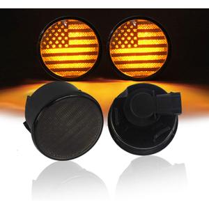 JK Turn Signal Front Lights Smoked Amber LED Indicator Blinker | for 2007-2018 Jeep Wrangler JK, US Flag, 4-in-1 functionality: Turn, Brake, Reverse & Running Lights, Plug-and-Play, No Drill