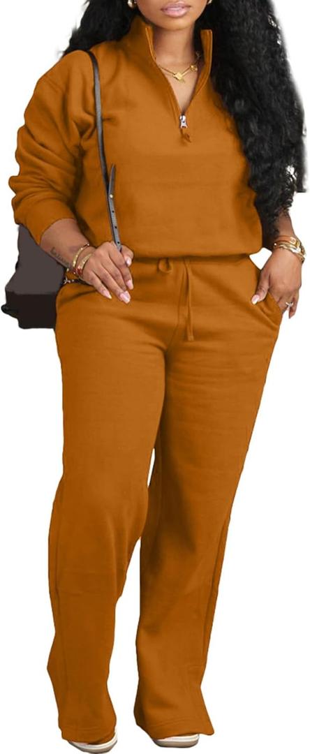 Tbahhir Womens Tracksuits 2 Piece Outfits Lounge Sets Long Sleeve Pullovers and Joggers Pants with Pockets (Large, Brown)