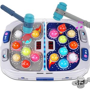 Whack Game Mole for Toddler, Toys for 3-12 Year Old Boys and Girls, Kids Whack Pound Game,Gifts for 3 4 5 6+ Year Old Boys, Interactive Educational Toy with Sound and Light, PK Mode with 2 Hammers (Gray)