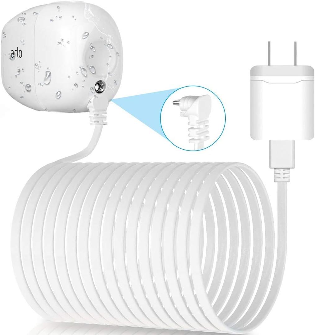 Itramax 20 Feet Right Angled Micro USB Power Cable with QC 3.0 Charger Brick,Power Supply Adapter and Charging Cord,Outdoor Quick Charger Compatible for Arlo Pro,Arlo Pro 2,Arlo Go,Arlo Security Light (20FT, WHITE)
