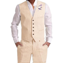 Linen Suit 2 Piece Short Suits for Men Casual Summer Beach Wedding Suit Linen Vest Shorts Set L