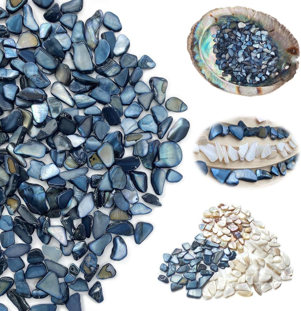 Yew & Tulip Natural Crushed Shells Chips, 32oz (2 lbs) Irregular Mother of Pearl Mosaic Fragments for Home Dcor, Vase Filler, Crafts, Wedding, DIY (32 oz (2 lbs), Dark Blue)