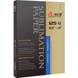 A-SUB Sublimation Paper 8.5x14 Inches 110 Sheets ONLY Compatible with Sublimation Printer and Sublimation Ink 125g