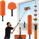 30FT Reach Duster Kit, Window Cleaning with 5-24FT Telescoping Extension Pole, High Ceiling Duster, Microfiber Feather Duster, Cobweb Duster, Window Squeegee, Feather Duster, Extendable Pole Kit