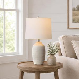 24.5" Ceramic Table Lamp for Living Room with Pre-Attached Shade