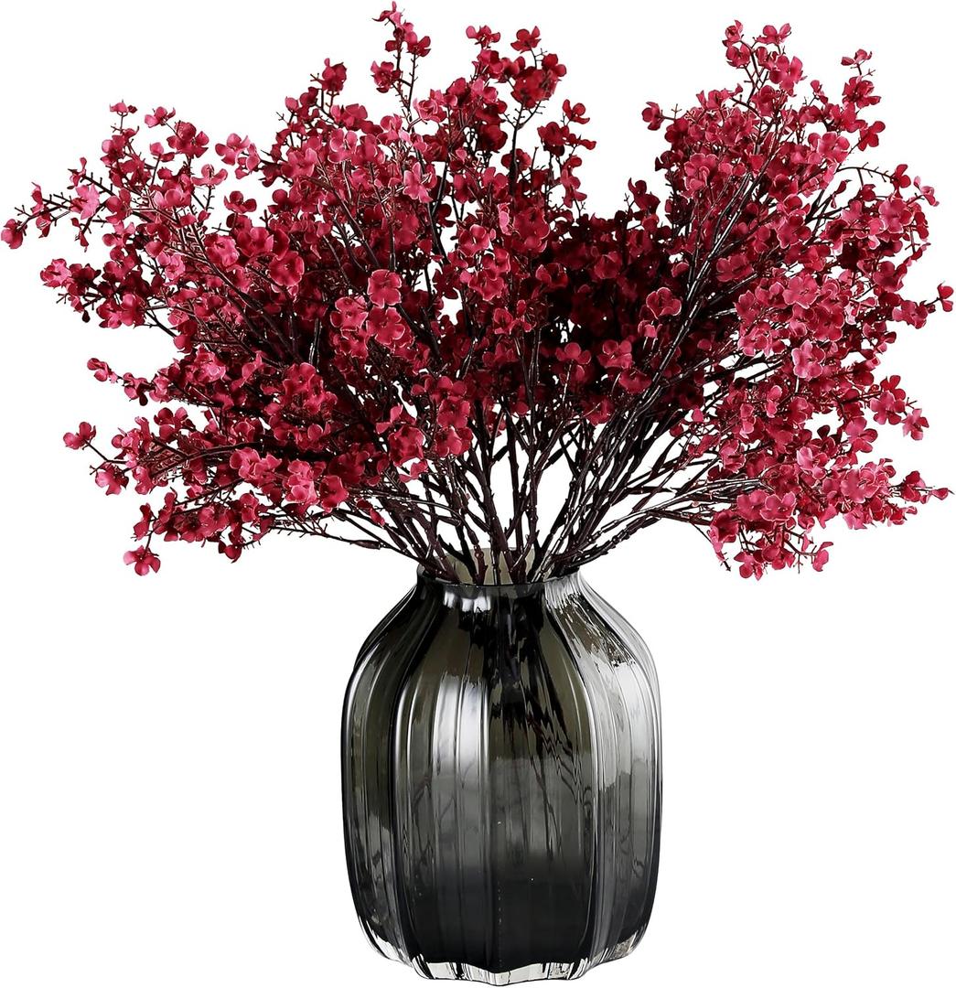 JAKY-Global Babys Breath Fabric Cloth Burgundy Artificial Flowers 6 Bundle European Fake Silk Plants Decor Wedding Party Decoration Bouquets Real Touch DIY Home Garden (Wine Red)