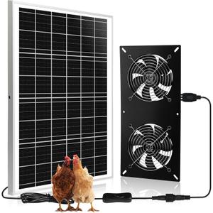 Solar Powered 2 Fan Kit, 25W Solar Exhaust Fans for Outdoor Greenhouse Chicken Coop Shed Pet House, IP67 Waterproof, High Velocity 3500RPM