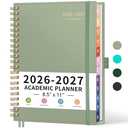 RETTACY Academic Planner 2026-2027, Weekly and Monthly, Large Size (8.5" x 11"), July 2026 - June 2027, for Women, Teacher, Student, School, 12-Month Tabs, Flexible Plastic Cover (Light Green)