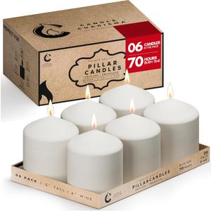 Candle Charisma White Pillar Candles Bulk Pack of 6  (3x4 Inch) Long-Lasting 70-Hour Burn, Dripless & Smokeless  Perfect for Hassle-Free Decor at Weddings, Fall Table Centerpieces & Special Events