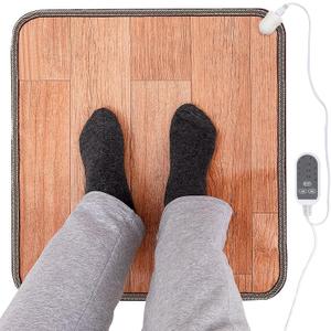 Heated Floor Mat - Foot Warmer Under Desk, 19.7x21.7in Heated Feet Rest for Home Office Desk, Winter 110V Electric Heating Pad with 3 Timers & 10 Adjustable Temperature