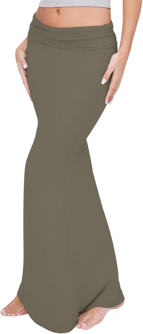 Women's Sexy Fold Over High Waisted Lounge Long Skirts Elegant Going Out Bodycon Maxi Skirts (Army Green) X