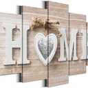 Biufo Home Sign Canvas Wall Art, 5 Pieces Modern Farmhouse Decor, Rustic Home Living Room Wall Decor Prints (Small, Wrapped Canvas) (White)