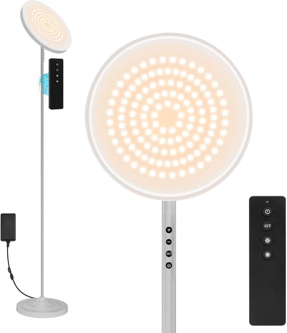 Floor Lamp, 36W/3600LM Super Bright Floor Lamp with Remote Control, Stepless Adjust Color Temperatures and Brightness, Torchiere Standing Lamp for Living Room Bedroom Office (Silvery Grey)